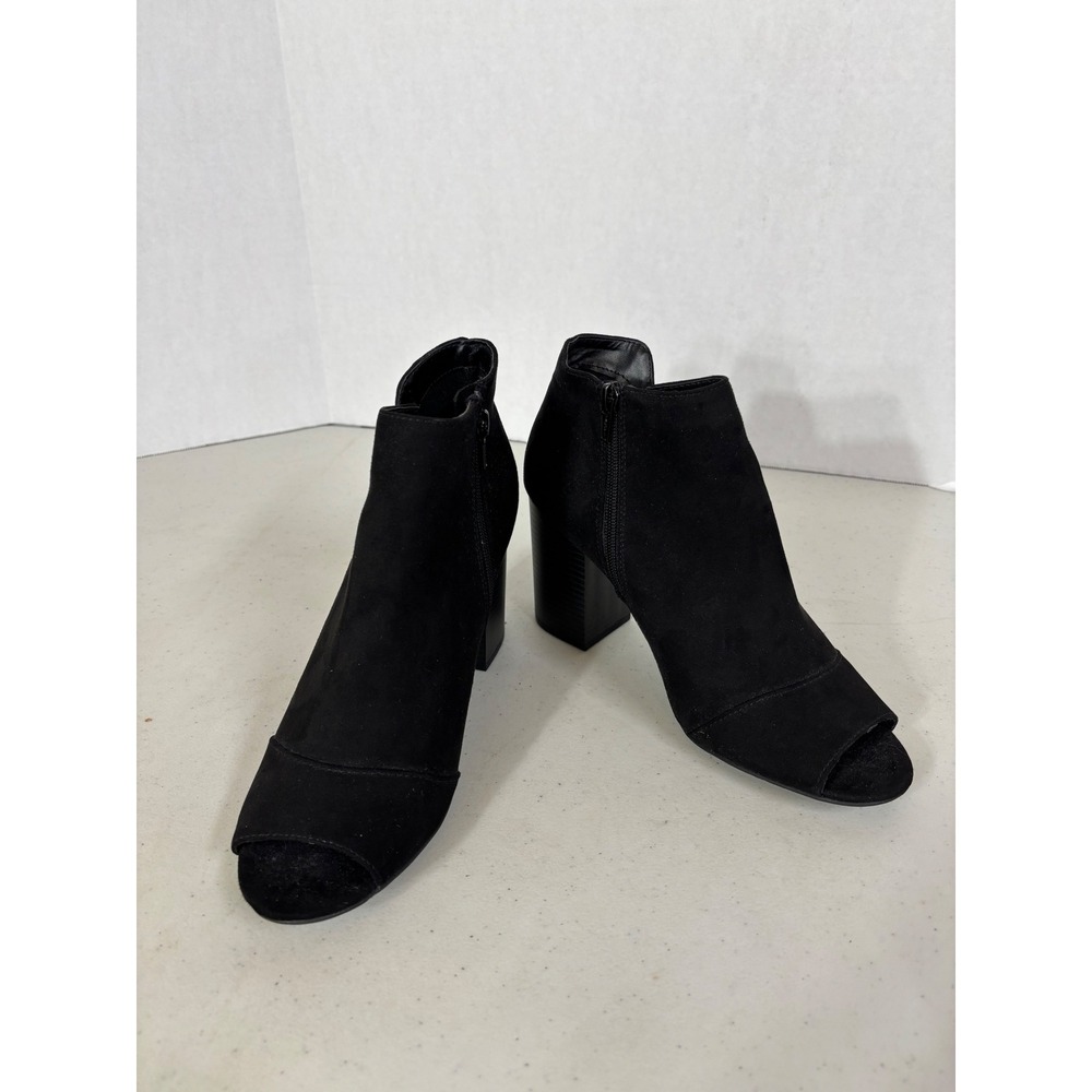 Apt 9 Womens Black Suede Peep Toe Block Heel‎ Booties Ankle Boots size 10